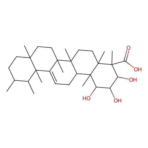 2D Structure of (1S,2S,3R,4S,4aR,6aR,6bS,8aR,11R,12S,12aS,14aS,14bR)-1,2,3-trihydroxy-4,4a,6a,6b,8a,11,12,12a,14b-nonamethyl-2,3,5,6,7,8,9,10,11,12,14,14a-dodecahydro-1H-picene-4-carboxylic acid