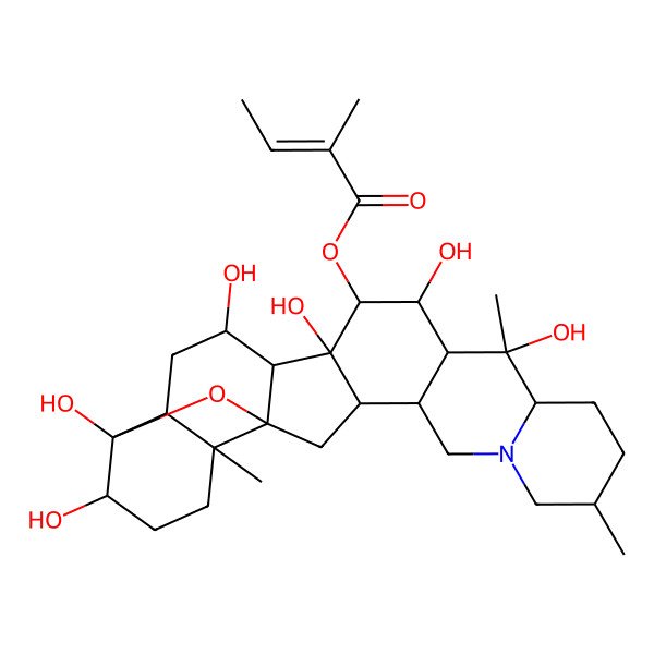 2D Structure of [(1S,2S,6S,9S,10S,11R,12R,13S,14S,15S,16R,18S,19S,22S,23S,25R)-10,12,14,16,22,23-hexahydroxy-6,10,19-trimethyl-24-oxa-4-azaheptacyclo[12.12.0.02,11.04,9.015,25.018,23.019,25]hexacosan-13-yl] (Z)-2-methylbut-2-enoate