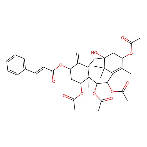 2D Structure of (7,9,10,13-Tetraacetyloxy-1-hydroxy-8,12,15,15-tetramethyl-4-methylidene-5-tricyclo[9.3.1.03,8]pentadec-11-enyl) 3-phenylprop-2-enoate