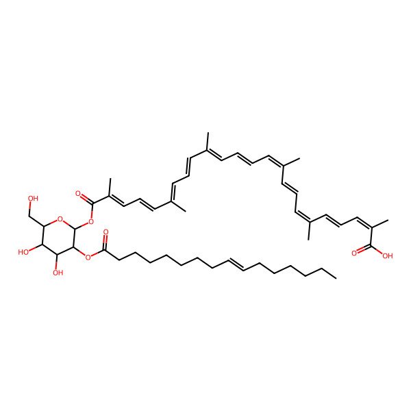 2D Structure of 24-[3-Hexadec-9-enoyloxy-4,5-dihydroxy-6-(hydroxymethyl)oxan-2-yl]oxy-2,6,10,15,19,23-hexamethyl-24-oxotetracosa-2,4,6,8,10,12,14,16,18,20,22-undecaenoic acid