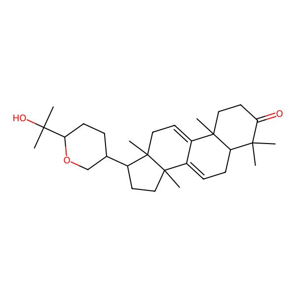 2D Structure of 17-[6-(2-Hydroxypropan-2-yl)oxan-3-yl]-4,4,10,13,14-pentamethyl-1,2,5,6,12,15,16,17-octahydrocyclopenta[a]phenanthren-3-one