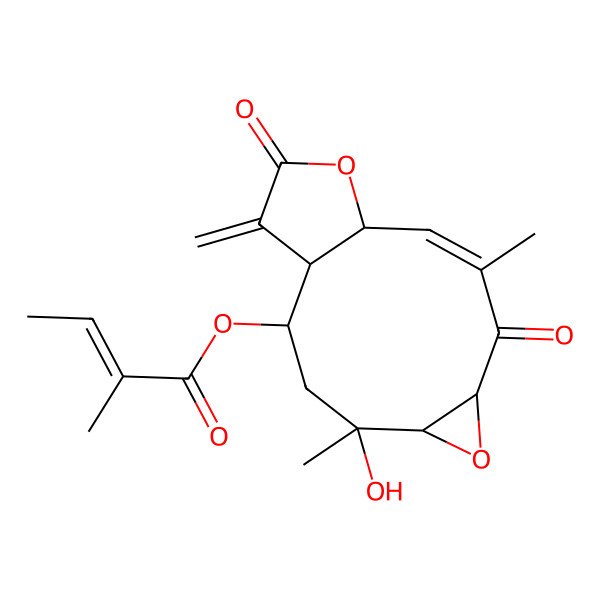 2D Structure of (4-Hydroxy-4,9-dimethyl-14-methylidene-8,13-dioxo-6,12-dioxatricyclo[9.3.0.05,7]tetradec-9-en-2-yl) 2-methylbut-2-enoate