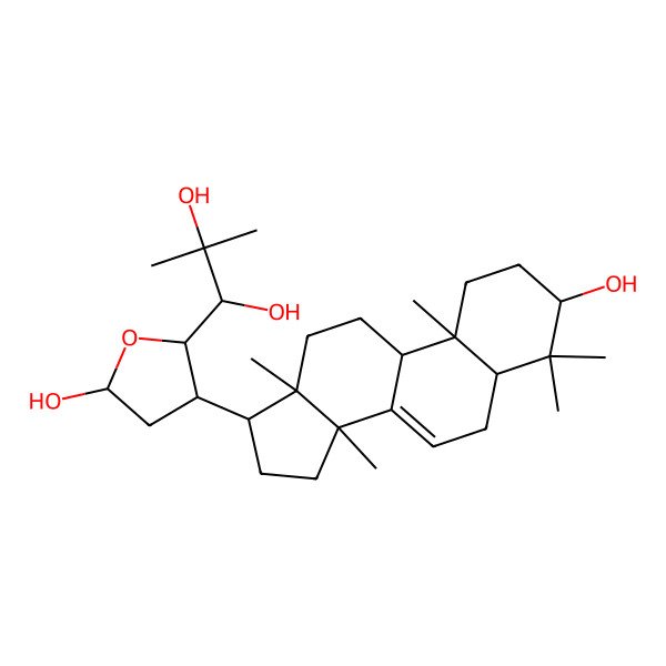 2D Structure of (1S)-1-[(2R,3R,5R)-5-hydroxy-3-[(3S,5R,9R,10R,13S,14S,17S)-3-hydroxy-4,4,10,13,14-pentamethyl-2,3,5,6,9,11,12,15,16,17-decahydro-1H-cyclopenta[a]phenanthren-17-yl]oxolan-2-yl]-2-methylpropane-1,2-diol