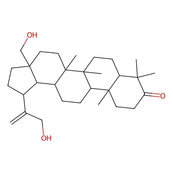 2D Structure of (1R,3aS,5aR,5bR,7aR,11aR,11bR,13aR,13bS)-3a-(hydroxymethyl)-1-(3-hydroxyprop-1-en-2-yl)-5a,5b,8,8,11a-pentamethyl-2,3,4,5,6,7,7a,10,11,11b,12,13,13a,13b-tetradecahydro-1H-cyclopenta[a]chrysen-9-one