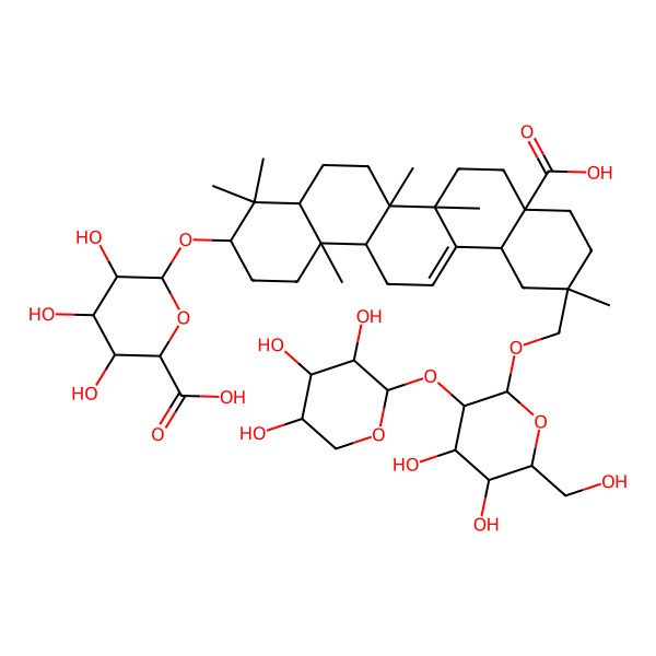 2D Structure of 6-[[8a-Carboxy-11-[[4,5-dihydroxy-6-(hydroxymethyl)-3-(3,4,5-trihydroxyoxan-2-yl)oxyoxan-2-yl]oxymethyl]-4,4,6a,6b,11,14b-hexamethyl-1,2,3,4a,5,6,7,8,9,10,12,12a,14,14a-tetradecahydropicen-3-yl]oxy]-3,4,5-trihydroxyoxane-2-carboxylic acid