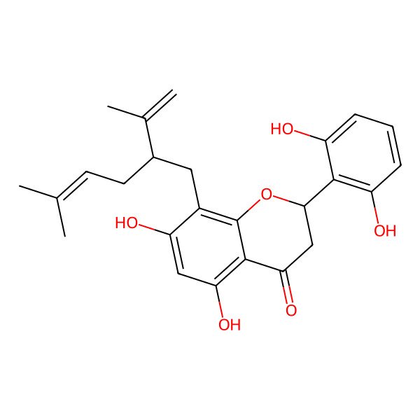 2D Structure of 2-(2,6-Dihydroxyphenyl)-5,7-dihydroxy-8-(5-methyl-2-prop-1-en-2-ylhex-4-enyl)-2,3-dihydrochromen-4-one