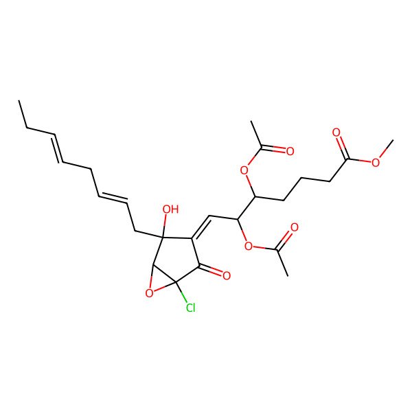 2D Structure of methyl (5S,6S,7Z)-5,6-diacetyloxy-7-[(1S,4S,5R)-1-chloro-4-hydroxy-4-[(2E,5E)-octa-2,5-dienyl]-2-oxo-6-oxabicyclo[3.1.0]hexan-3-ylidene]heptanoate