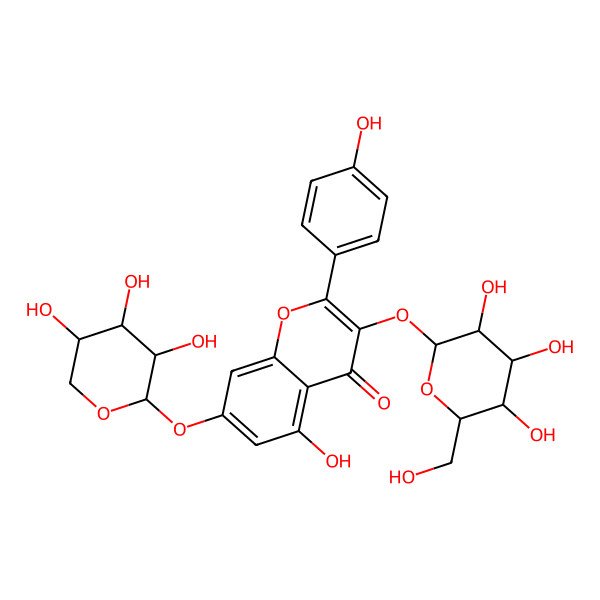 2D Structure of 5-hydroxy-2-(4-hydroxyphenyl)-3-[(2S,3R,4R,5S,6R)-3,4,5-trihydroxy-6-(hydroxymethyl)oxan-2-yl]oxy-7-[(2R,3R,4R,5R)-3,4,5-trihydroxyoxan-2-yl]oxychromen-4-one