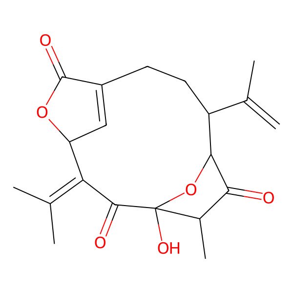2D Structure of (1S,4R,10S,11S,13S)-1-hydroxy-13-methyl-3-propan-2-ylidene-10-prop-1-en-2-yl-5,14-dioxatricyclo[9.2.1.14,7]pentadec-7(15)-ene-2,6,12-trione