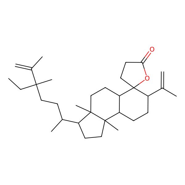 2D Structure of (3R,3aR,5aS,6S,7S,9aR,9bS)-3-[(2R,5S)-5-ethyl-5,6-dimethylhept-6-en-2-yl]-3a,9b-dimethyl-7-prop-1-en-2-ylspiro[1,2,3,4,5,5a,7,8,9,9a-decahydrocyclopenta[a]naphthalene-6,5'-oxolane]-2'-one