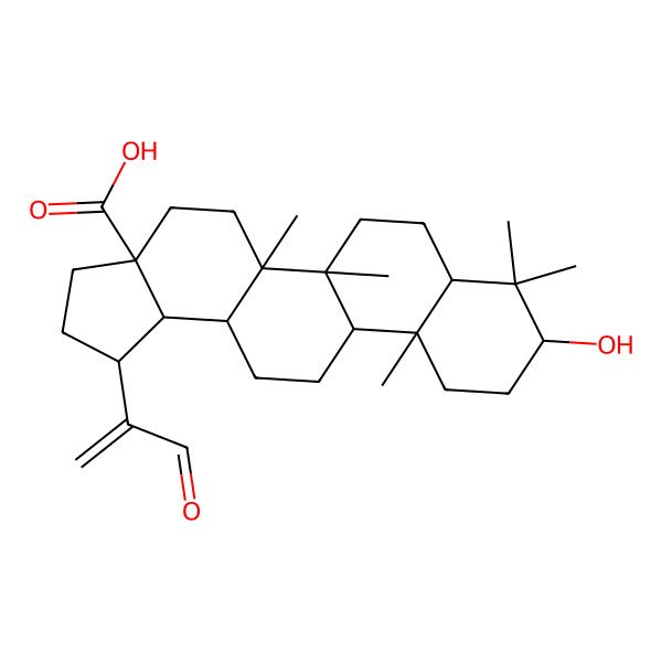 2D Structure of (1R,3aS,5aR,5bR,7aR,9S,11aR,11bR,13aR,13bS)-9-hydroxy-5a,5b,8,8,11a-pentamethyl-1-(3-oxoprop-1-en-2-yl)-1,2,3,4,5,6,7,7a,9,10,11,11b,12,13,13a,13b-hexadecahydrocyclopenta[a]chrysene-3a-carboxylic acid