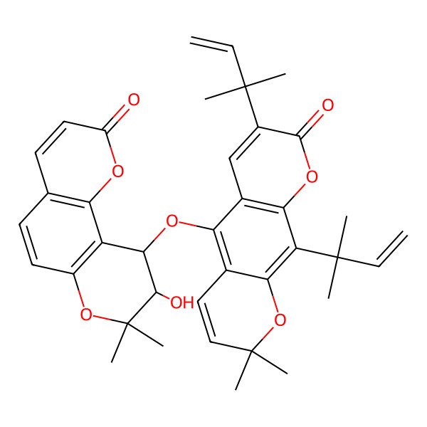 2D Structure of 5-[[(9S,10R)-9-hydroxy-8,8-dimethyl-2-oxo-9,10-dihydropyrano[2,3-f]chromen-10-yl]oxy]-2,2-dimethyl-7,10-bis(2-methylbut-3-en-2-yl)pyrano[3,2-g]chromen-8-one