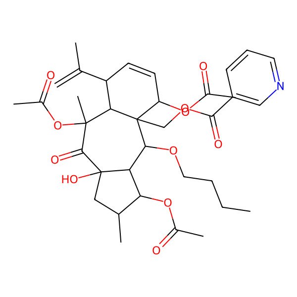 2D Structure of [(1S,2S,3aR,5S,5aR,6S,9R,9aS,10R,10aR)-1,5,9-triacetyloxy-10-butoxy-3a-hydroxy-2,5-dimethyl-4-oxo-6-prop-1-en-2-yl-1,2,3,5a,6,9,10,10a-octahydrobenzo[f]azulen-9a-yl]methyl pyridine-3-carboxylate
