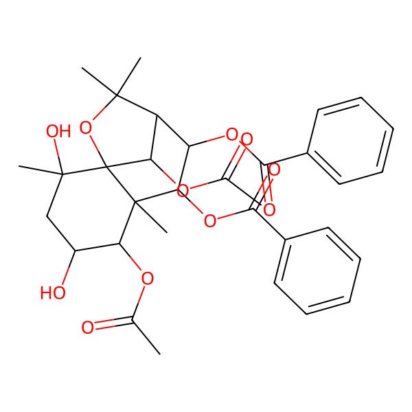 2D Structure of (5,12-Diacetyloxy-7-benzoyloxy-2,4-dihydroxy-2,6,10,10-tetramethyl-11-oxatricyclo[7.2.1.01,6]dodecan-8-yl) benzoate