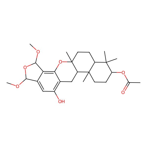 2D Structure of [(1S,5S,7R,13R,14S,17S,19R)-10-hydroxy-5,7-dimethoxy-1,14,18,18-tetramethyl-2,6-dioxapentacyclo[11.8.0.03,11.04,8.014,19]henicosa-3,8,10-trien-17-yl] acetate