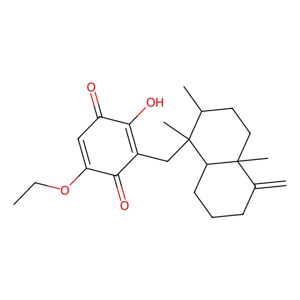2D Structure of 3-[(1,2,4a-trimethyl-5-methylidene-3,4,6,7,8,8a-hexahydro-2H-naphthalen-1-yl)methyl]-5-ethoxy-2-hydroxycyclohexa-2,5-diene-1,4-dione