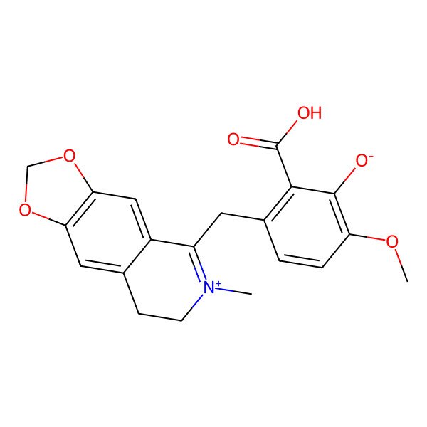 2D Structure of 2-Carboxy-6-methoxy-3-[(6-methyl-7,8-dihydro-[1,3]dioxolo[4,5-g]isoquinolin-6-ium-5-yl)methyl]phenolate