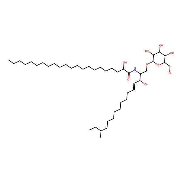 2D Structure of (2R)-2-hydroxy-N-[(E,2S,3R,14R)-3-hydroxy-14-methyl-1-[(2R,3R,4S,5S,6R)-3,4,5-trihydroxy-6-(hydroxymethyl)oxan-2-yl]oxyhexadec-4-en-2-yl]docosanamide