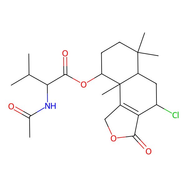 2D Structure of (4-chloro-6,6,9a-trimethyl-3-oxo-4,5,5a,7,8,9-hexahydro-1H-benzo[e][2]benzofuran-9-yl) 2-acetamido-3-methylbutanoate