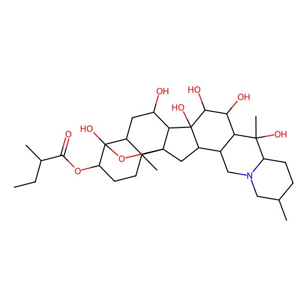 2D Structure of [(1S,2S,6S,9S,10S,11R,12R,13S,14S,15S,16R,18S,19S,22S,23S,25R)-10,12,13,14,16,23-hexahydroxy-6,10,19-trimethyl-24-oxa-4-azaheptacyclo[12.12.0.02,11.04,9.015,25.018,23.019,25]hexacosan-22-yl] (2R)-2-methylbutanoate
