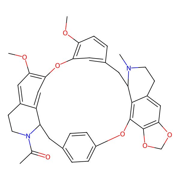 2D Structure of 1-[(1R,19S)-24,28-dimethoxy-18-methyl-7,10,12,26-tetraoxa-18,33-diazaoctacyclo[25.6.2.23,6.18,15.121,25.09,13.030,34.019,37]nonatriaconta-3(39),4,6(38),8(37),9(13),14,21(36),22,24,27,29,34-dodecaen-33-yl]ethanone