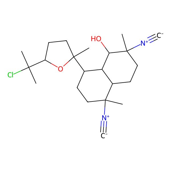 2D Structure of 8-[5-(2-Chloropropan-2-yl)-2-methyloxolan-2-yl]-2,5-diisocyano-2,5-dimethyl-1,3,4,4a,6,7,8,8a-octahydronaphthalen-1-ol