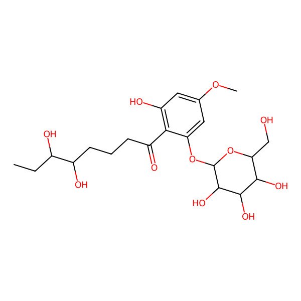 2D Structure of (5R,6S)-5,6-dihydroxy-1-[2-hydroxy-4-methoxy-6-[(2S,3R,4S,5S,6R)-3,4,5-trihydroxy-6-(hydroxymethyl)oxan-2-yl]oxyphenyl]octan-1-one