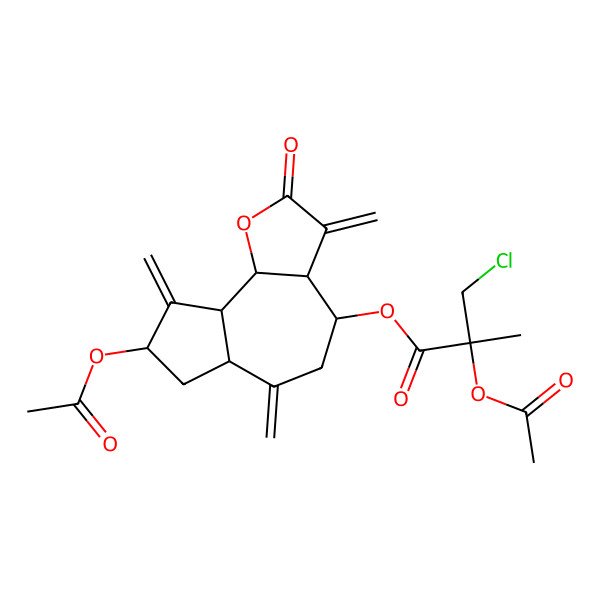 2D Structure of (8-Acetyloxy-3,6,9-trimethylidene-2-oxo-3a,4,5,6a,7,8,9a,9b-octahydroazuleno[4,5-b]furan-4-yl) 2-acetyloxy-3-chloro-2-methylpropanoate