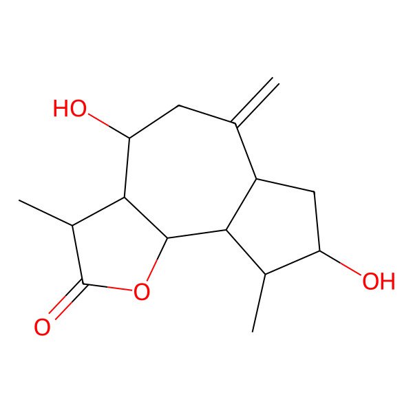 2D Structure of (3S,3aR,4R,6aR,8S,9S,9aR,9bR)-4,8-dihydroxy-3,9-dimethyl-6-methylidene-3,3a,4,5,6a,7,8,9,9a,9b-decahydroazuleno[4,5-b]furan-2-one