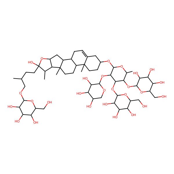 2D Structure of 2-(Hydroxymethyl)-6-[4-[6-hydroxy-7,9,13-trimethyl-16-[6-methyl-4,5-bis[[3,4,5-trihydroxy-6-(hydroxymethyl)oxan-2-yl]oxy]-3-(3,4,5-trihydroxyoxan-2-yl)oxyoxan-2-yl]oxy-5-oxapentacyclo[10.8.0.02,9.04,8.013,18]icos-18-en-6-yl]-2-methylbutoxy]oxane-3,4,5-triol