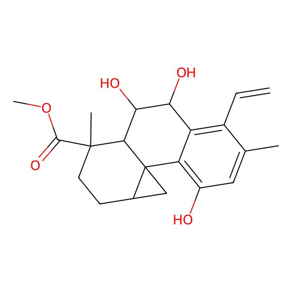 2D Structure of Methyl 6-ethenyl-3,8,9-trihydroxy-5,11-dimethyltetracyclo[8.5.0.01,14.02,7]pentadeca-2,4,6-triene-11-carboxylate