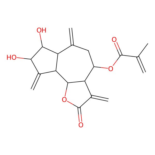 2D Structure of [(3aS,4S,6aR,7R,8S,9aR,9bR)-7,8-dihydroxy-3,6,9-trimethylidene-2-oxo-3a,4,5,6a,7,8,9a,9b-octahydroazuleno[4,5-b]furan-4-yl] 2-methylprop-2-enoate
