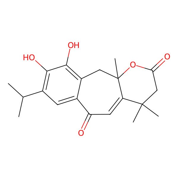 2D Structure of (3S)-14,15-dihydroxy-3,7,7-trimethyl-13-propan-2-yl-4-oxatricyclo[9.4.0.03,8]pentadeca-1(15),8,11,13-tetraene-5,10-dione