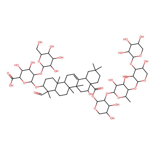 2D Structure of (2S,3S,4S,5R,6R)-6-[[(3S,4S,4aR,6aR,6bS,8R,8aR,12aS,14aR,14bR)-8a-[(2S,3R,4S,5S)-3-[(2S,3R,4S,5R,6S)-5-[(2S,3R,4S,5R)-3,5-dihydroxy-4-[(2S,3R,4S,5R)-3,4,5-trihydroxyoxan-2-yl]oxyoxan-2-yl]oxy-3,4-dihydroxy-6-methyloxan-2-yl]oxy-4,5-dihydroxyoxan-2-yl]oxycarbonyl-4-formyl-8-hydroxy-4,6a,6b,11,11,14b-hexamethyl-1,2,3,4a,5,6,7,8,9,10,12,12a,14,14a-tetradecahydropicen-3-yl]oxy]-3,4-dihydroxy-5-[(2S,3R,4S,5R,6R)-3,4,5-trihydroxy-6-(hydroxymethyl)oxan-2-yl]oxyoxane-2-carboxylic acid