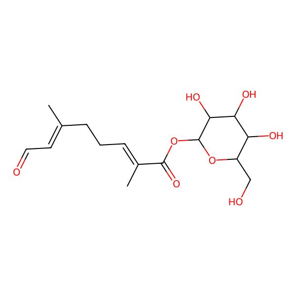 2D Structure of [(2S,3R,4S,5S,6R)-3,4,5-trihydroxy-6-(hydroxymethyl)oxan-2-yl] (2E,6E)-2,6-dimethyl-8-oxoocta-2,6-dienoate