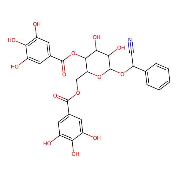 2D Structure of [(2R,3S,4R,5R,6R)-6-[(R)-cyano(phenyl)methoxy]-4,5-dihydroxy-3-(3,4,5-trihydroxybenzoyl)oxyoxan-2-yl]methyl 3,4,5-trihydroxybenzoate