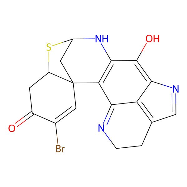 2D Structure of (1S,14S)-19-bromo-11-hydroxy-15-thia-4,9,13-triazahexacyclo[12.6.1.13,7.01,16.02,12.010,22]docosa-2(12),3,7(22),8,10,19-hexaen-18-one