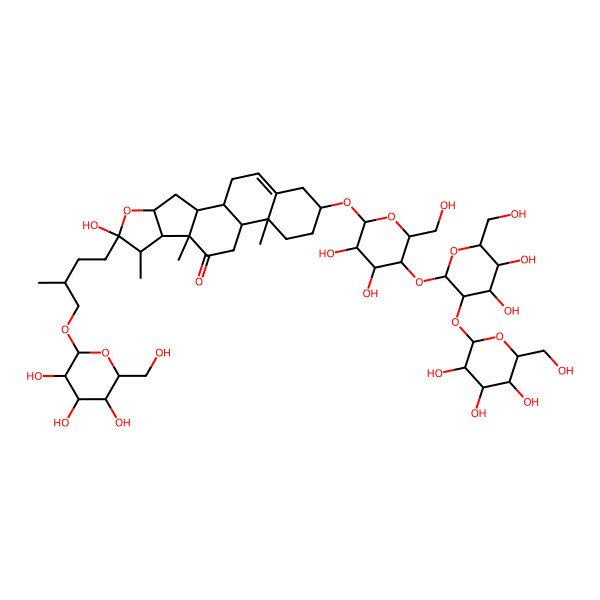 2D Structure of (1R,2S,4S,6R,7S,8R,9S,12S,13R,16S)-16-[(2R,3R,4R,5R,6R)-5-[(2S,3R,4S,5S,6R)-4,5-dihydroxy-6-(hydroxymethyl)-3-[(2S,3R,4S,5S,6R)-3,4,5-trihydroxy-6-(hydroxymethyl)oxan-2-yl]oxyoxan-2-yl]oxy-3,4-dihydroxy-6-(hydroxymethyl)oxan-2-yl]oxy-6-hydroxy-7,9,13-trimethyl-6-[(3R)-3-methyl-4-[(2S,3R,4S,5S,6R)-3,4,5-trihydroxy-6-(hydroxymethyl)oxan-2-yl]oxybutyl]-5-oxapentacyclo[10.8.0.02,9.04,8.013,18]icos-18-en-10-one
