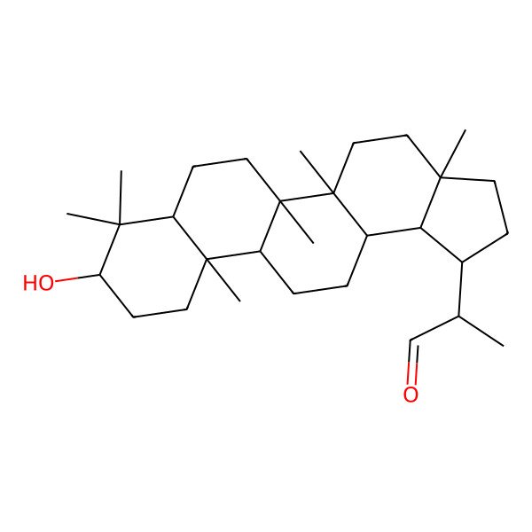 2D Structure of 2-(9-Hydroxy-3a,5a,5b,8,8,11a-hexamethyl-1,2,3,4,5,6,7,7a,9,10,11,11b,12,13,13a,13b-hexadecahydrocyclopenta[a]chrysen-1-yl)propanal