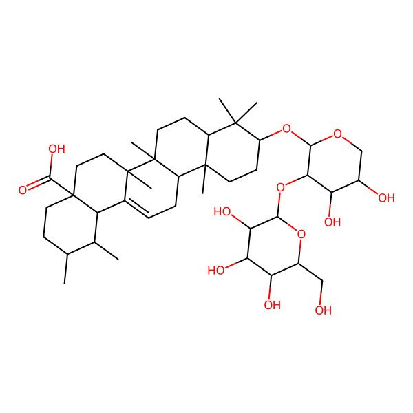 2D Structure of (1S,2R,4aS,6aR,6aS,6bR,8aR,10S,12aR,14bS)-10-[(2S,3R,4S,5S)-4,5-dihydroxy-3-[(2S,3R,4S,5S,6R)-3,4,5-trihydroxy-6-(hydroxymethyl)oxan-2-yl]oxyoxan-2-yl]oxy-1,2,6a,6b,9,9,12a-heptamethyl-2,3,4,5,6,6a,7,8,8a,10,11,12,13,14b-tetradecahydro-1H-picene-4a-carboxylic acid