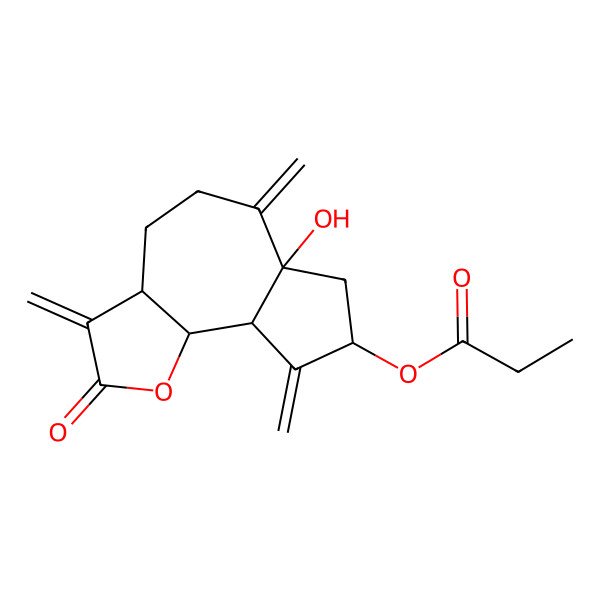 2D Structure of (6a-hydroxy-3,6,9-trimethylidene-2-oxo-4,5,7,8,9a,9b-hexahydro-3aH-azuleno[4,5-b]furan-8-yl) propanoate