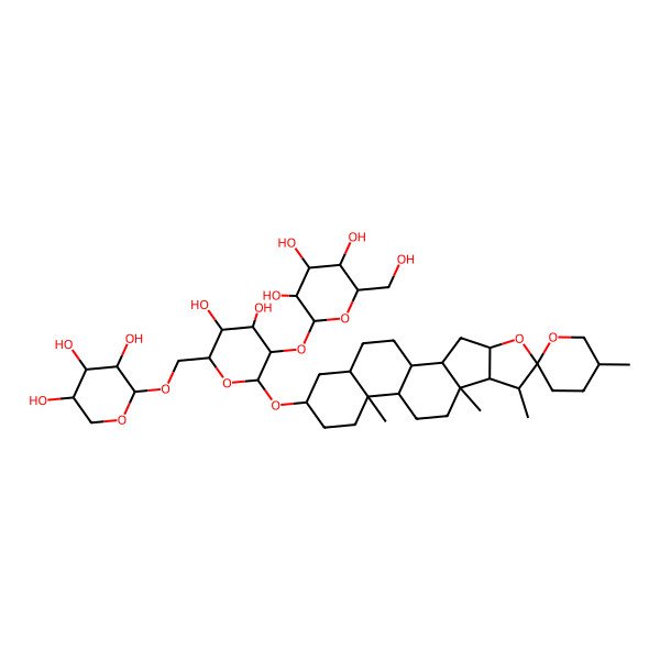 2D Structure of I(2)-D-Glucopyranoside, (3I(2),5I(2),25R)-spirostan-3-yl O-I+/--L-arabinopyranosyl-(1a6)-O-[I(2)-D-glucopyranosyl-(1a2)]-