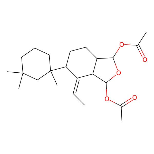 2D Structure of [3-acetyloxy-4-ethylidene-5-(1,3,3-trimethylcyclohexyl)-3,3a,5,6,7,7a-hexahydro-1H-2-benzofuran-1-yl] acetate
