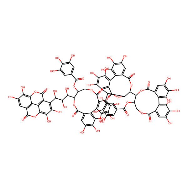 2D Structure of [(10R,11R)-10-[(14R,15S,19S)-19-[(11R,12S)-3,4,5,17,18,19-hexahydroxy-8,14-dioxo-11-(3,4,5-trihydroxybenzoyl)oxy-12-[(1R,2S,3R)-1,2,3-trihydroxy-3-(6,7,13,14-tetrahydroxy-3,10-dioxo-2,9-dioxatetracyclo[6.6.2.04,16.011,15]hexadeca-1(15),4(16),5,7,11,13-hexaen-5-yl)propyl]-9,13-dioxatricyclo[13.4.0.02,7]nonadeca-1(19),2(7),3,5,15,17-hexaen-6-yl]-2,3,4,7,8,9-hexahydroxy-12,17-dioxo-13,16-dioxatetracyclo[13.3.1.05,18.06,11]nonadeca-1,3,5(18),6,8,10-hexaen-14-yl]-3,4,5,17,18,19-hexahydroxy-8,14-dioxo-9,13-dioxatricyclo[13.4.0.02,7]nonadeca-1(19),2,4,6,15,17-hexaen-11-yl] 3,4,5-trihydroxybenzoate
