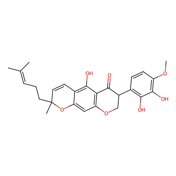 2D Structure of 7-(2,3-Dihydroxy-4-methoxyphenyl)-5-hydroxy-2-methyl-2-(4-methylpent-3-enyl)-7,8-dihydropyrano[3,2-g]chromen-6-one