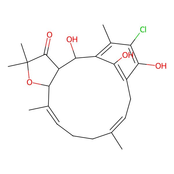 2D Structure of 17-Chloro-2,16,19-trihydroxy-5,5,8,12,18-pentamethyl-6-oxatricyclo[13.3.1.03,7]nonadeca-1(18),8,12,15(19),16-pentaen-4-one