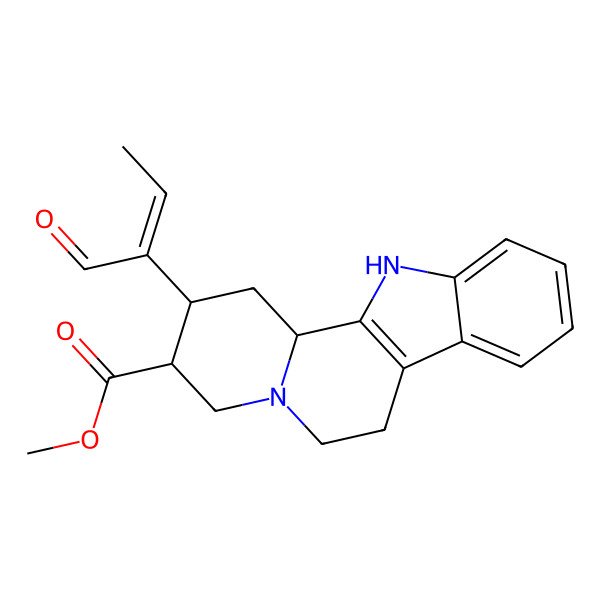 2D Structure of methyl (2R,3S,12bS)-2-[(Z)-1-oxobut-2-en-2-yl]-1,2,3,4,6,7,12,12b-octahydroindolo[2,3-a]quinolizine-3-carboxylate