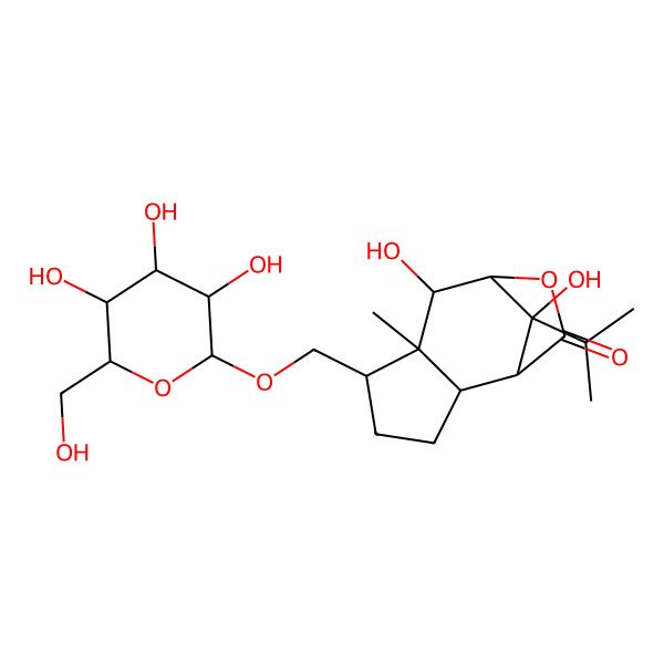 2D Structure of (1S,2S,5R,6R,7R,8R,11S)-7,11-dihydroxy-6-methyl-11-propan-2-yl-5-[[(2S,3S,4R,5R,6S)-3,4,5-trihydroxy-6-(hydroxymethyl)oxan-2-yl]oxymethyl]-9-oxatricyclo[6.2.1.02,6]undecan-10-one