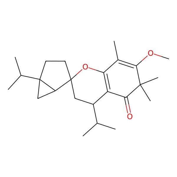 2D Structure of (1'S,4R,5'R)-7-methoxy-6,6,8-trimethyl-1',4-di(propan-2-yl)spiro[3,4-dihydrochromene-2,4'-bicyclo[3.1.0]hexane]-5-one