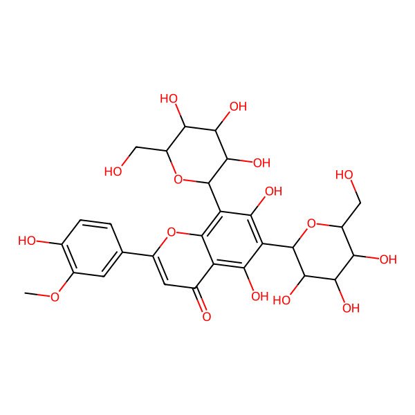 2D Structure of 5,7-Dihydroxy-2-(4-hydroxy-3-methoxyphenyl)-6,8-bis[3,4,5-trihydroxy-6-(hydroxymethyl)oxan-2-yl]chromen-4-one